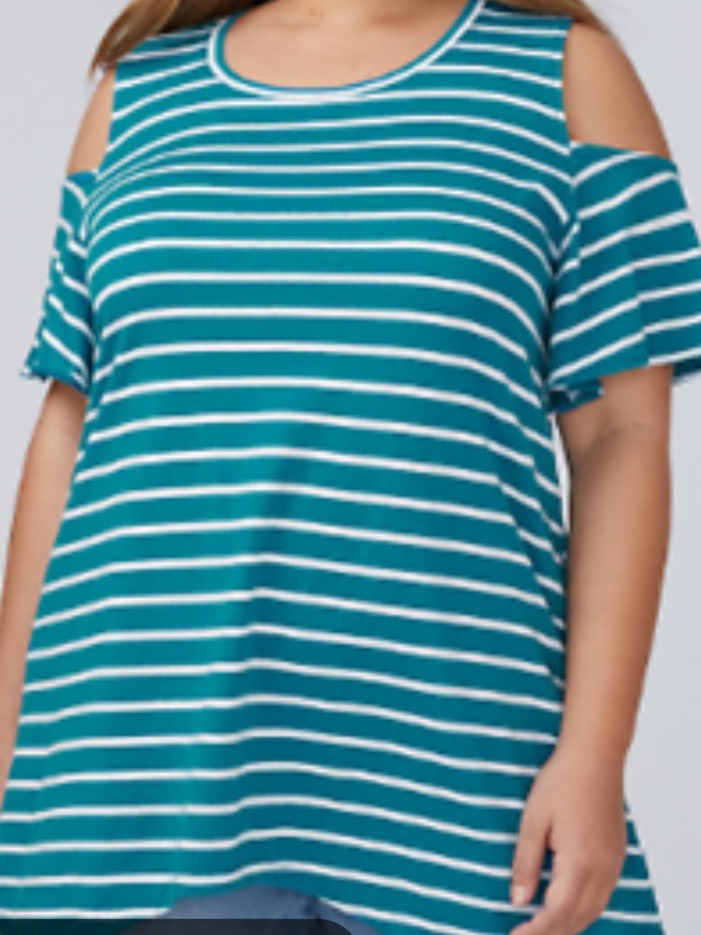 Shirt is Pinkinsh red  / Lane Bryant Striped Cold-Shoulder Tee